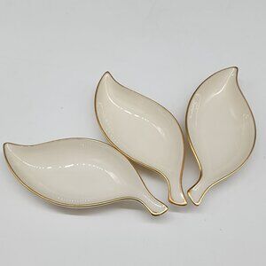 Lenox Ivory Leaf Shaped Trinket Dishes Hand-Decorated With 24-K Gold Set Of 3